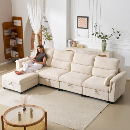132" U-Shaped Sofa, 6-Seater Beige