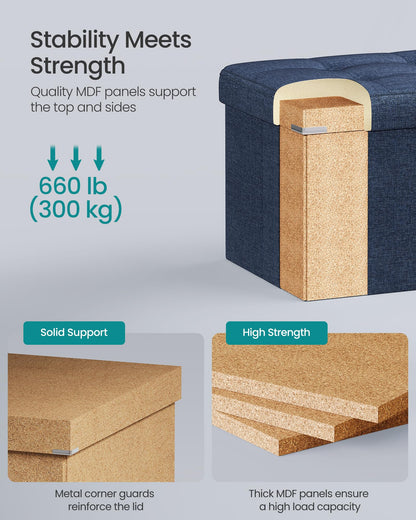 SONGMICS MAZIE 43" Folding Storage Ottoman Bench