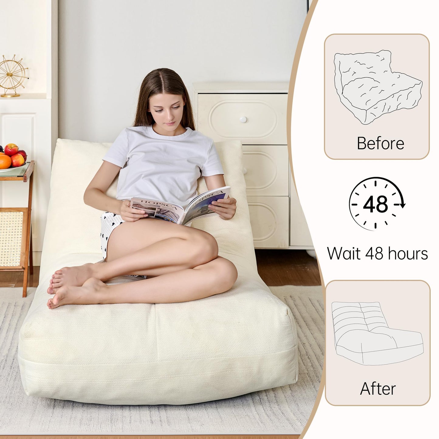 Beige Memory Foam Bean Bag Chair