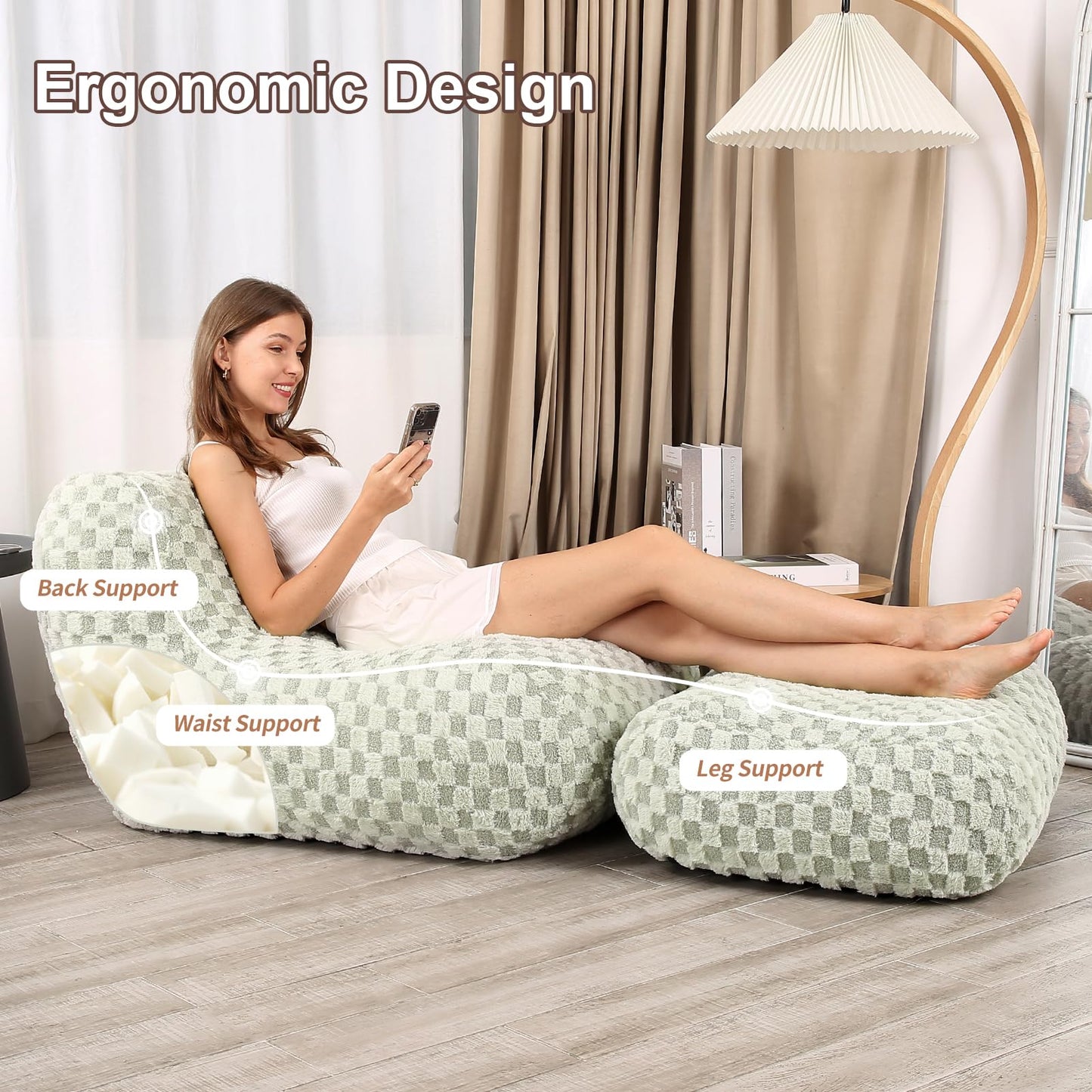 Cream Bean Bag Chair with Footstool