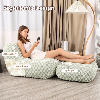 Cream Bean Bag Chair with Footstool