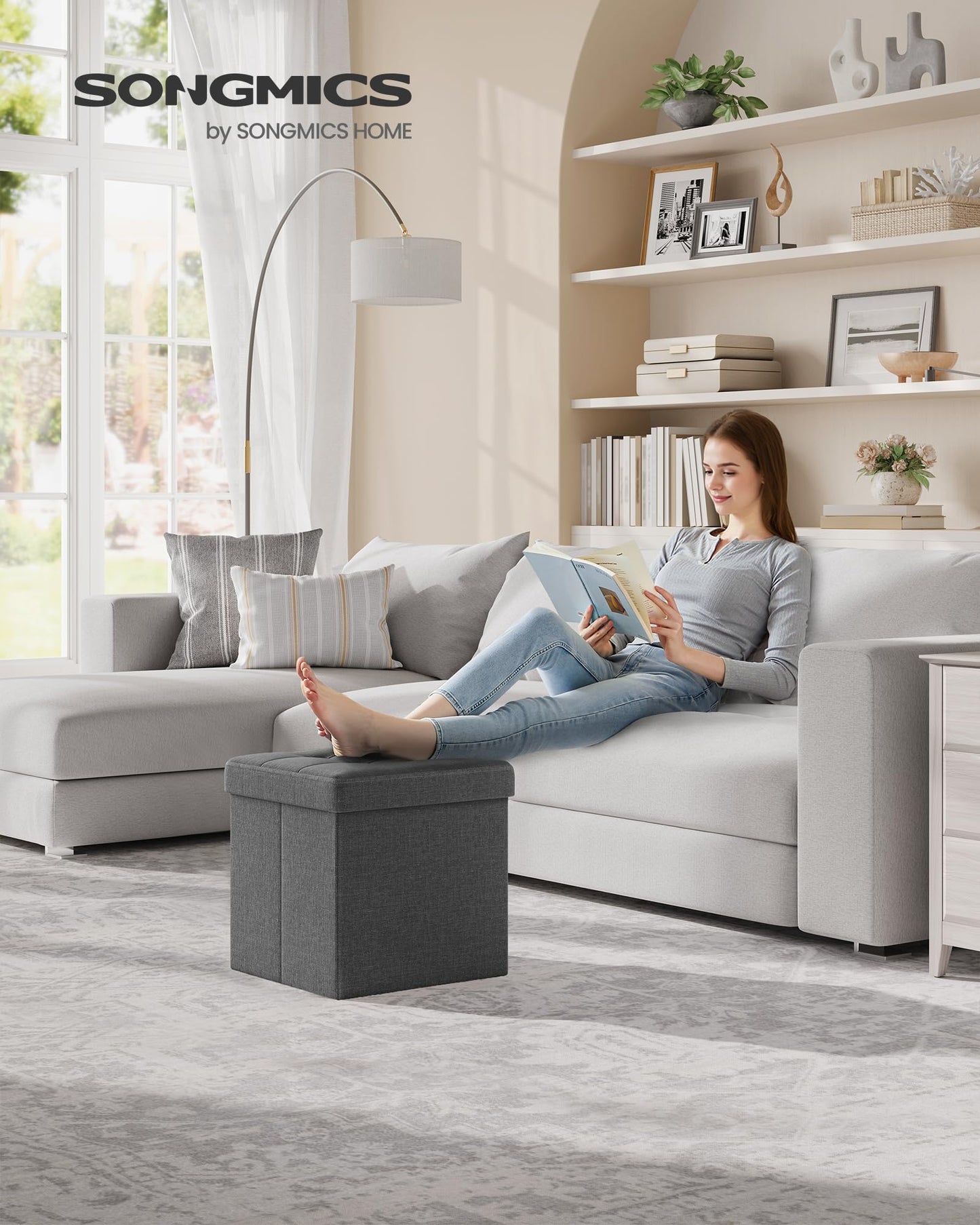SONGMICS MAZIE 43" Folding Storage Ottoman Bench