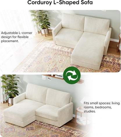 71" L-Shaped Green Corduroy Sofa