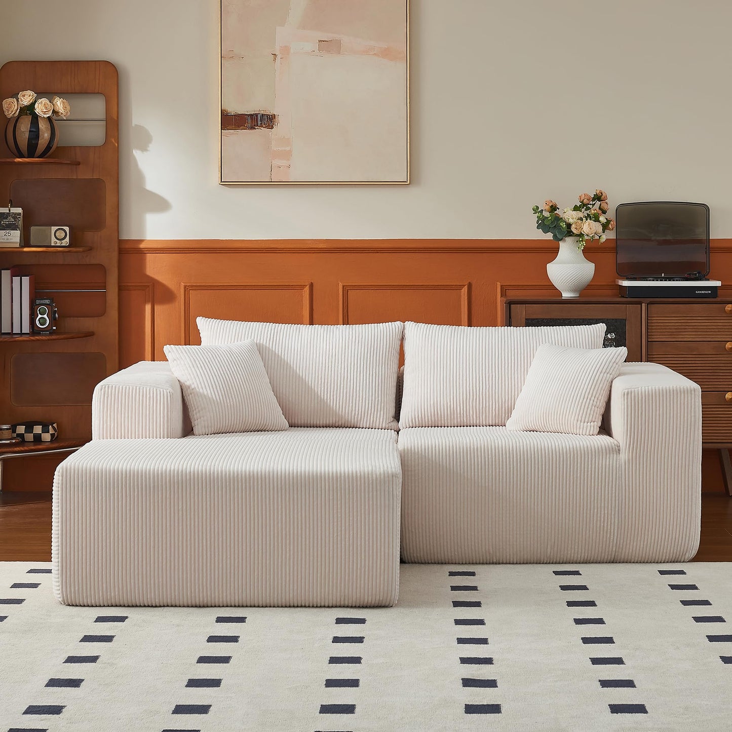 108" L-Shaped Sofa with Ottoman – Beige