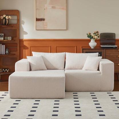 108" L-Shaped Sofa with Ottoman – Beige
