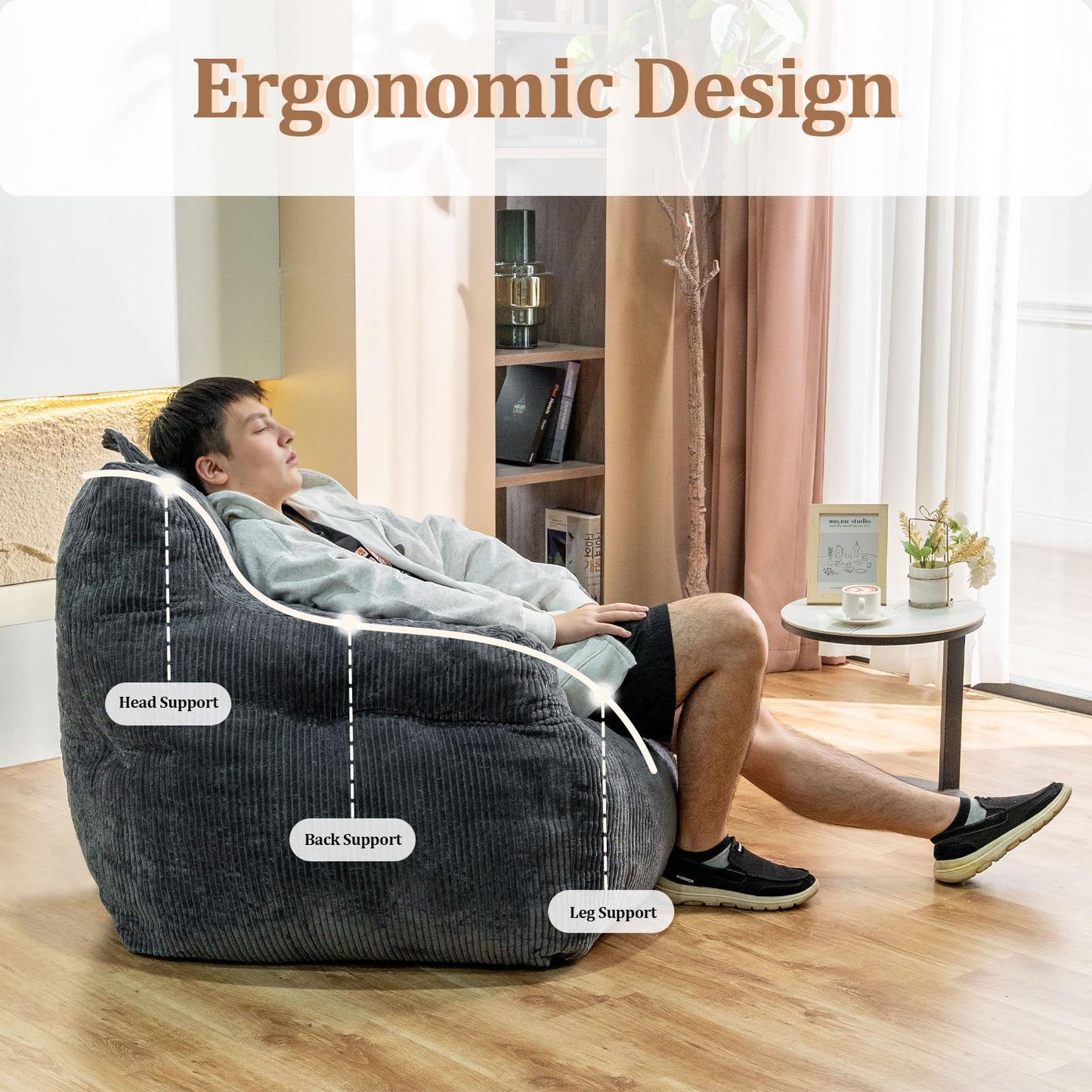 Grey Large Bean Bag Chair