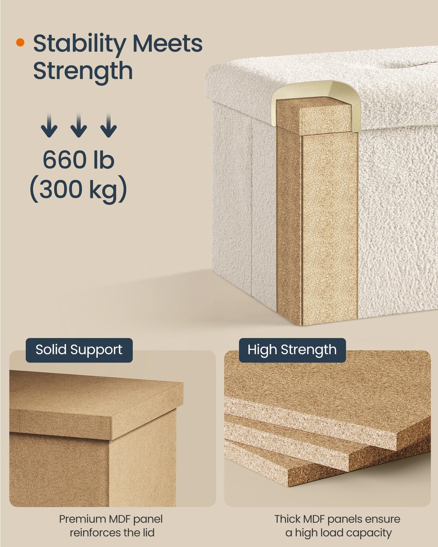 SONGMICS Storage Ottoman Bench, 15"x30"x15"