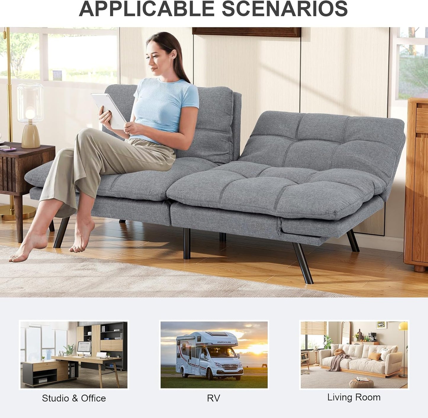 Vipbear Grey Futon Sofa Bed 71"