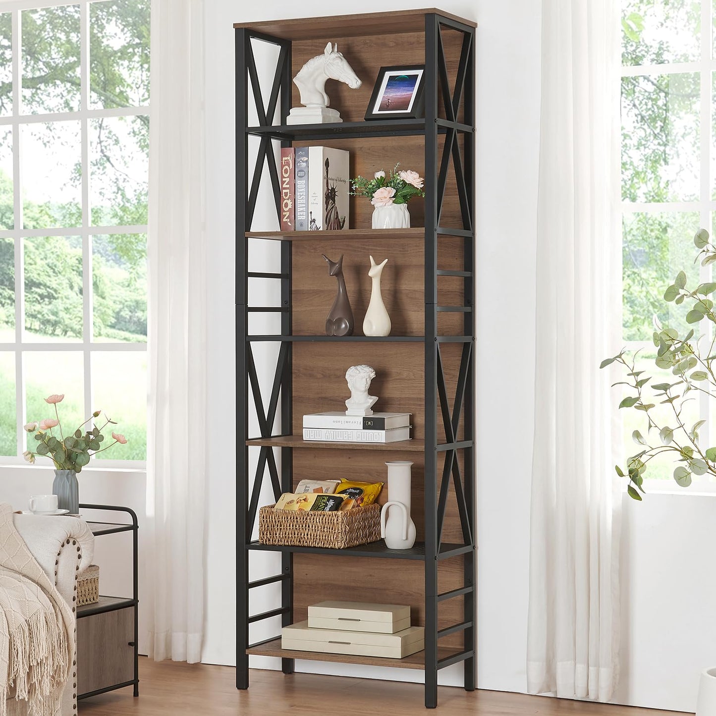 HOMISSUE 7-Tier Rustic Bookshelf