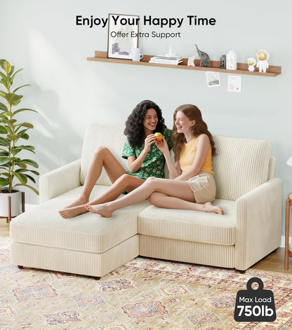 71" L-Shaped Green Corduroy Sofa