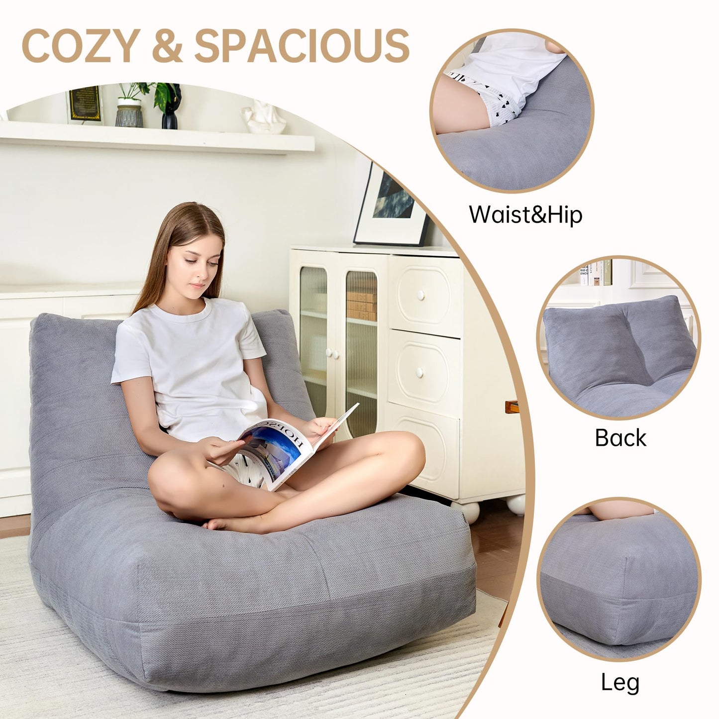 Beige Memory Foam Bean Bag Chair