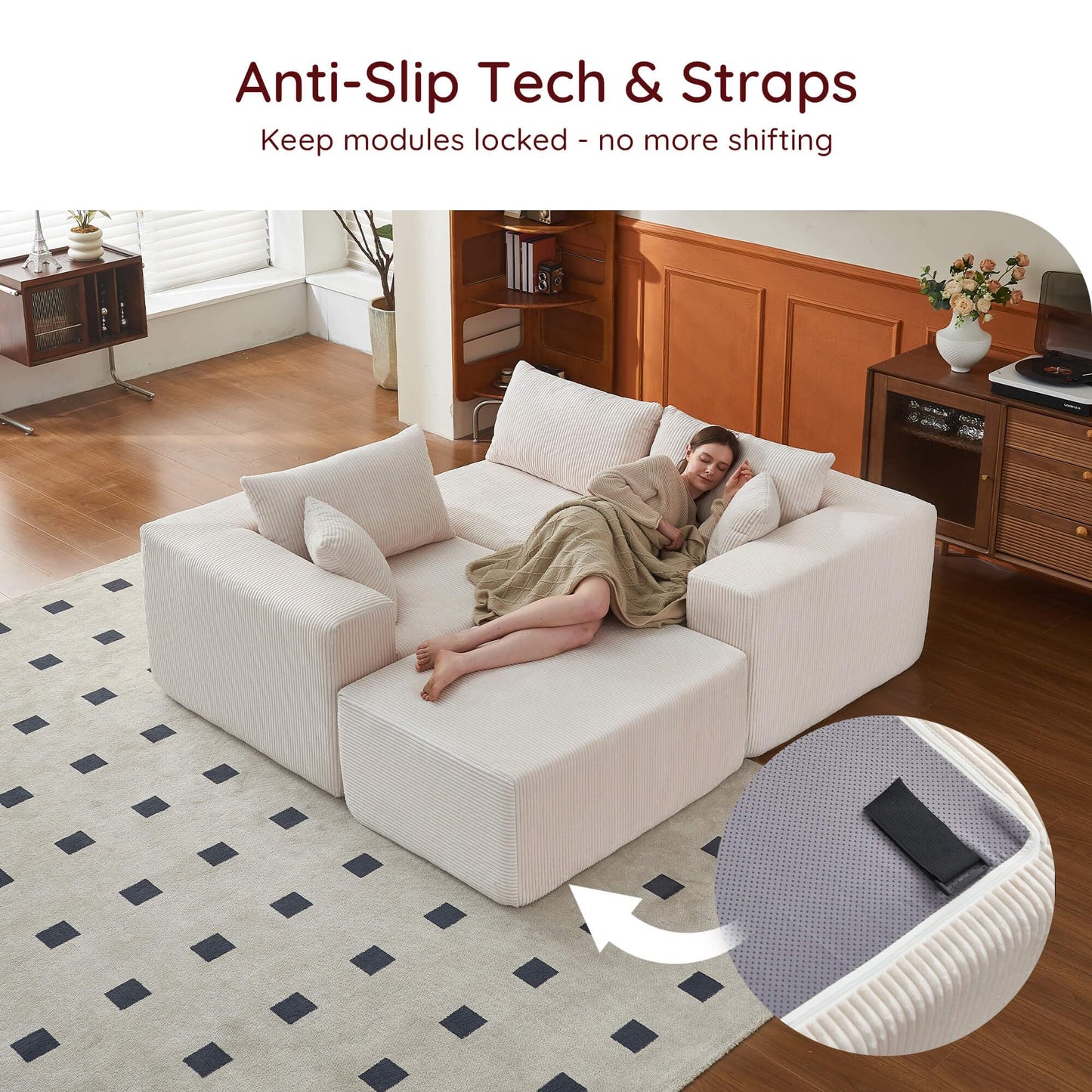 108" L-Shaped Sofa with Ottoman – Beige