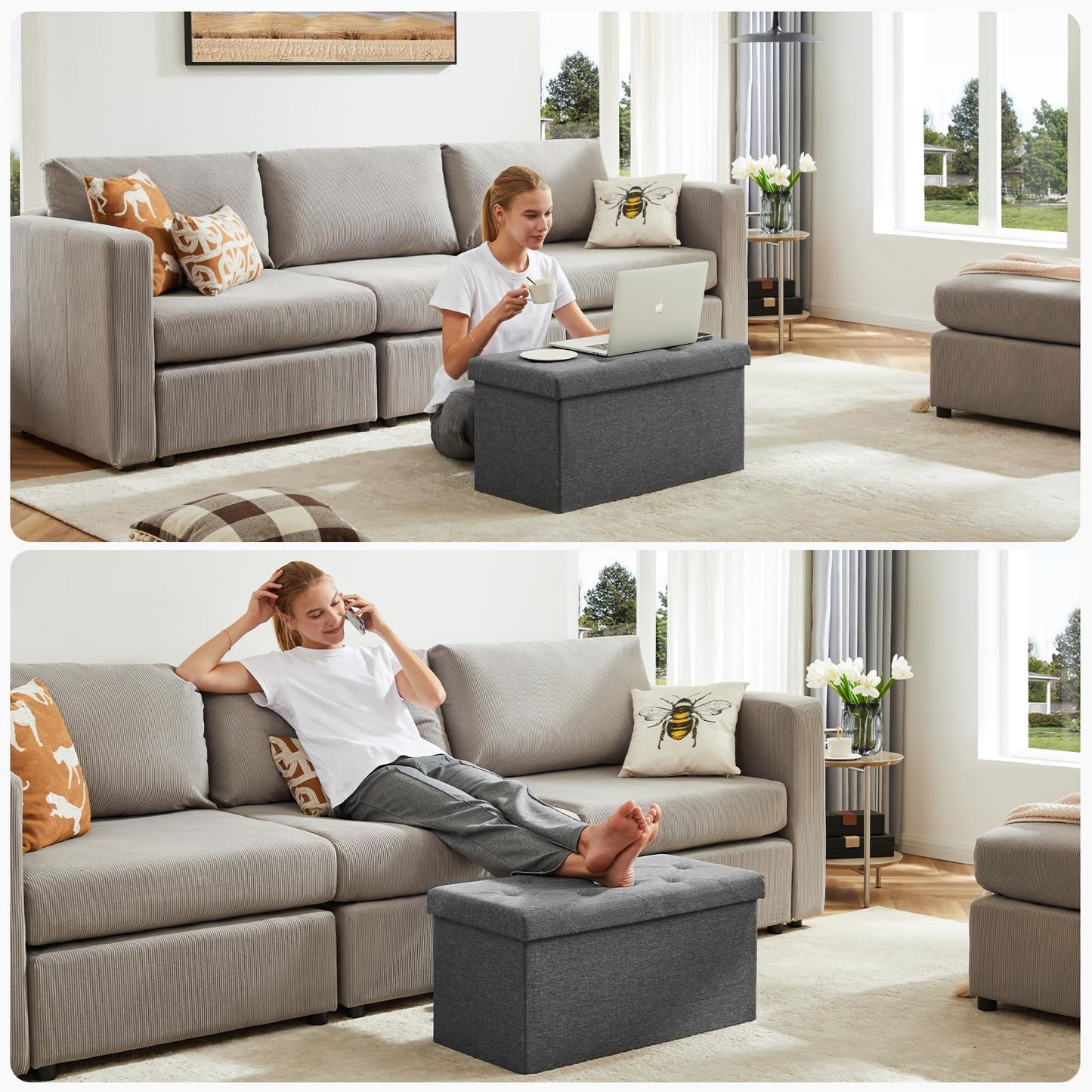DUMOS 30" Foldable Storage Ottoman Bench