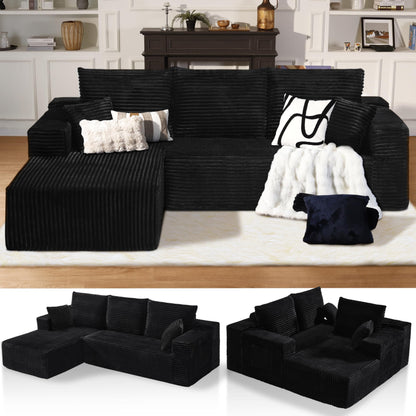 106" L-Shaped Corduroy Sofa – Black