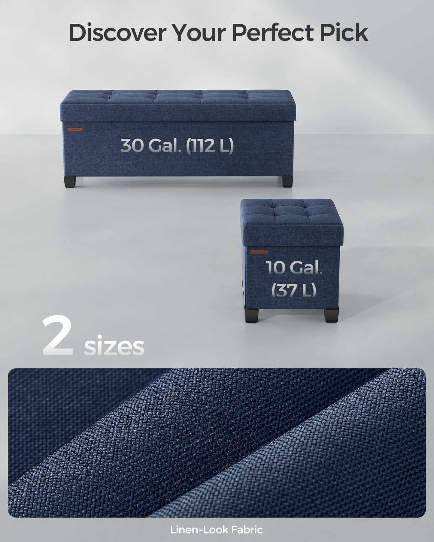 SONGMICS Foldable Storage Ottoman Bench, 15"x43"x15.7"