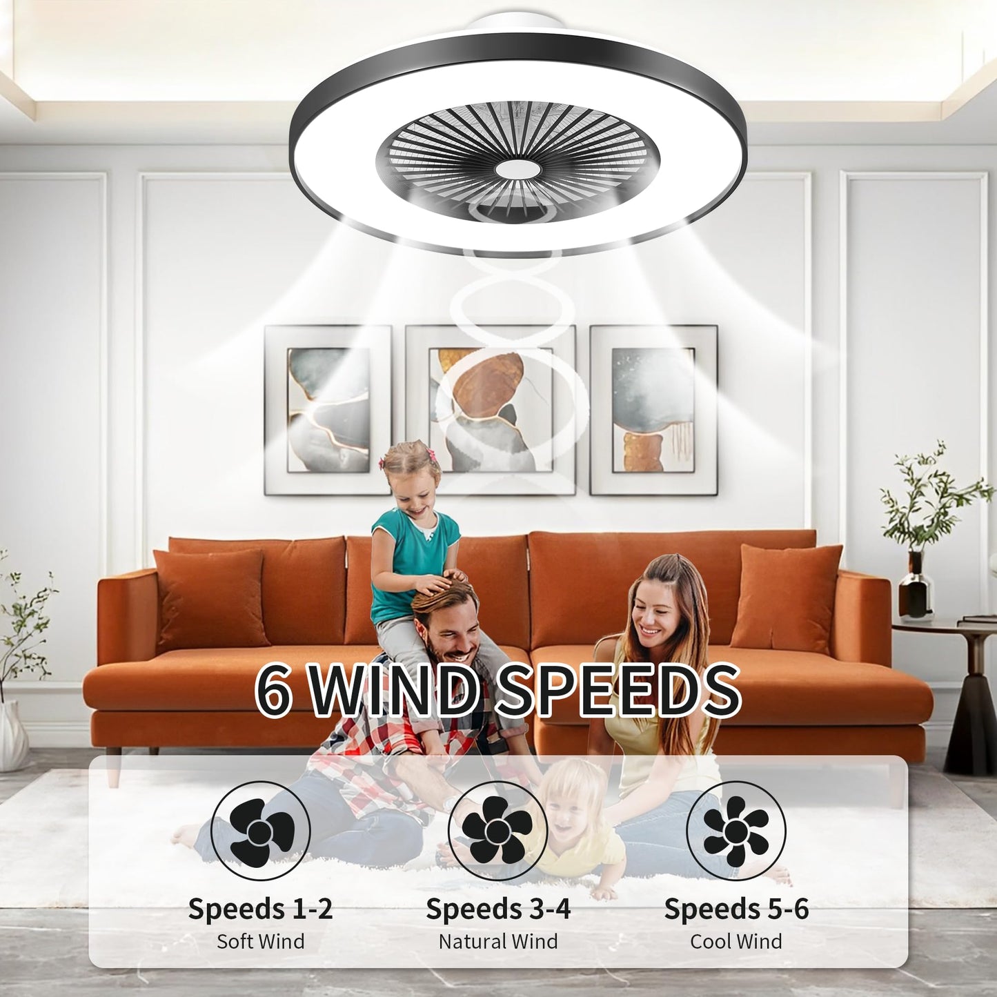 24" Bladeless LED Ceiling Fan – Black