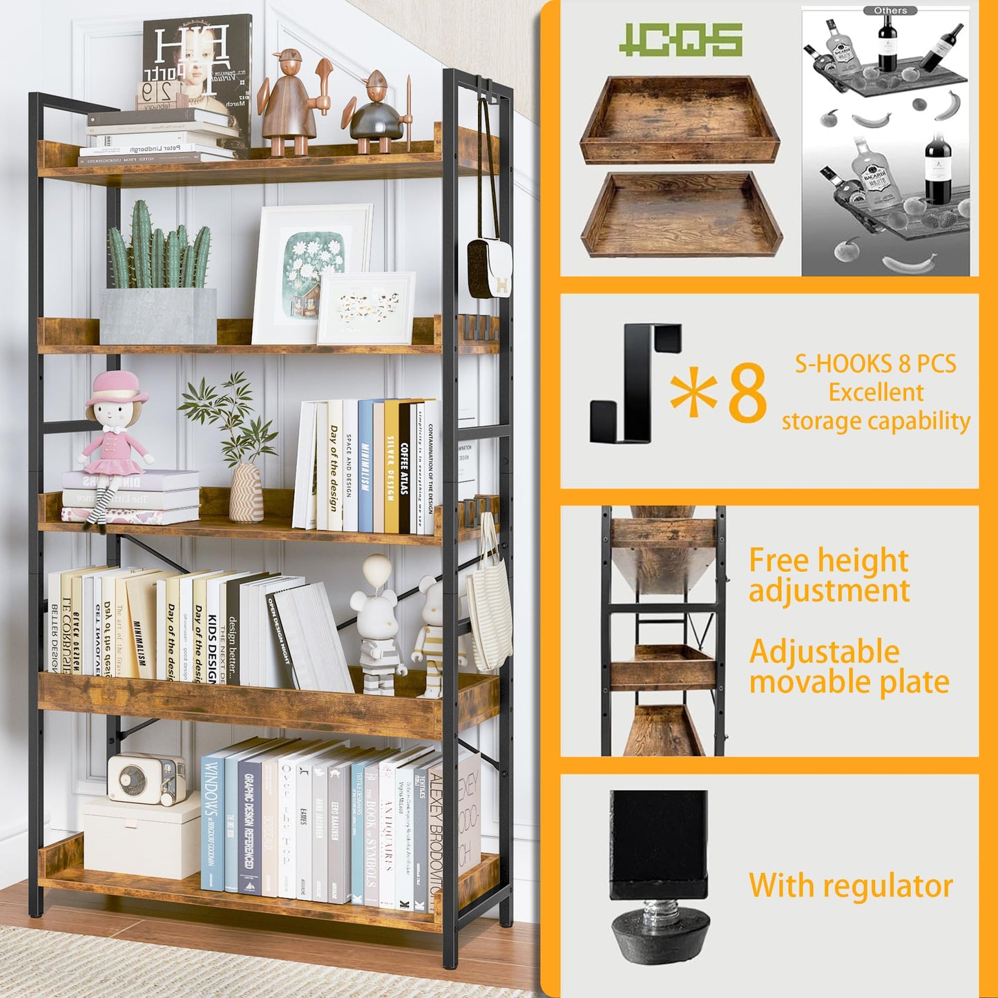 HCHQHS 6-Tier Bookcase