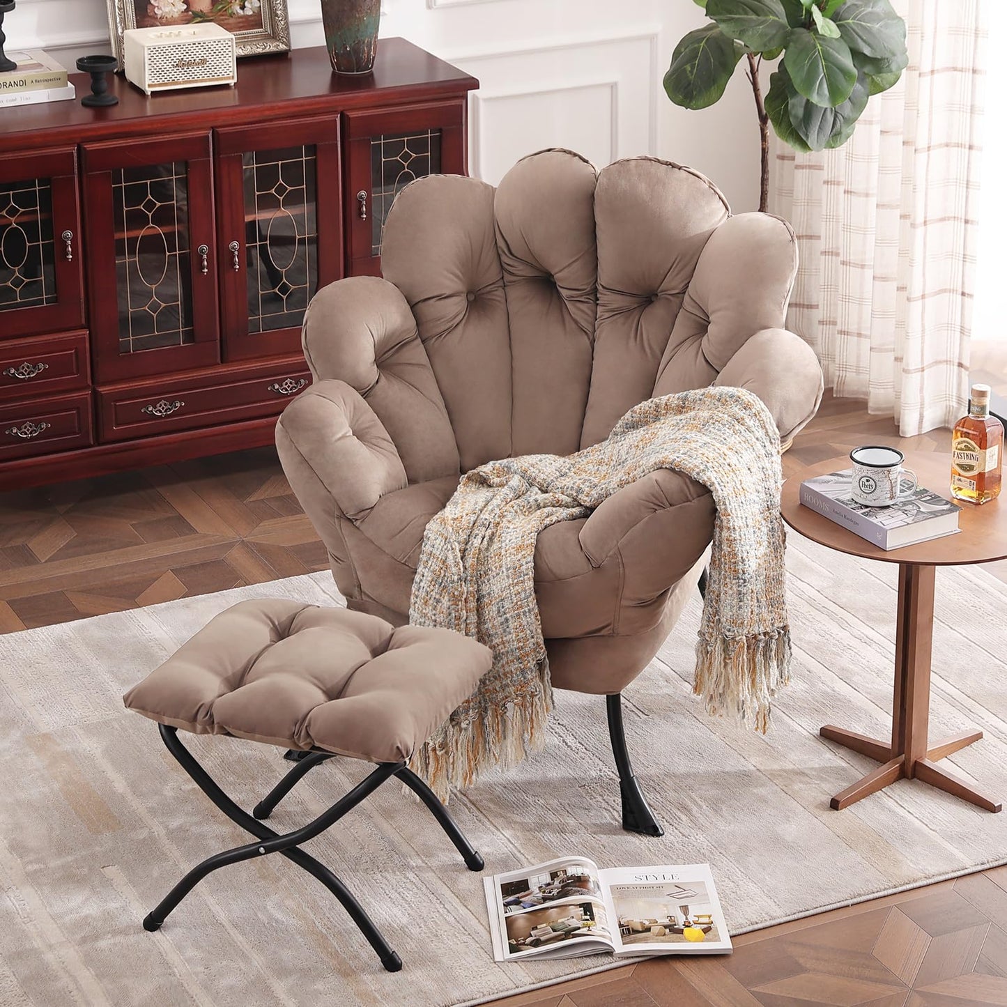 Butterfly Chair with Ottoman – Khaki Velvet