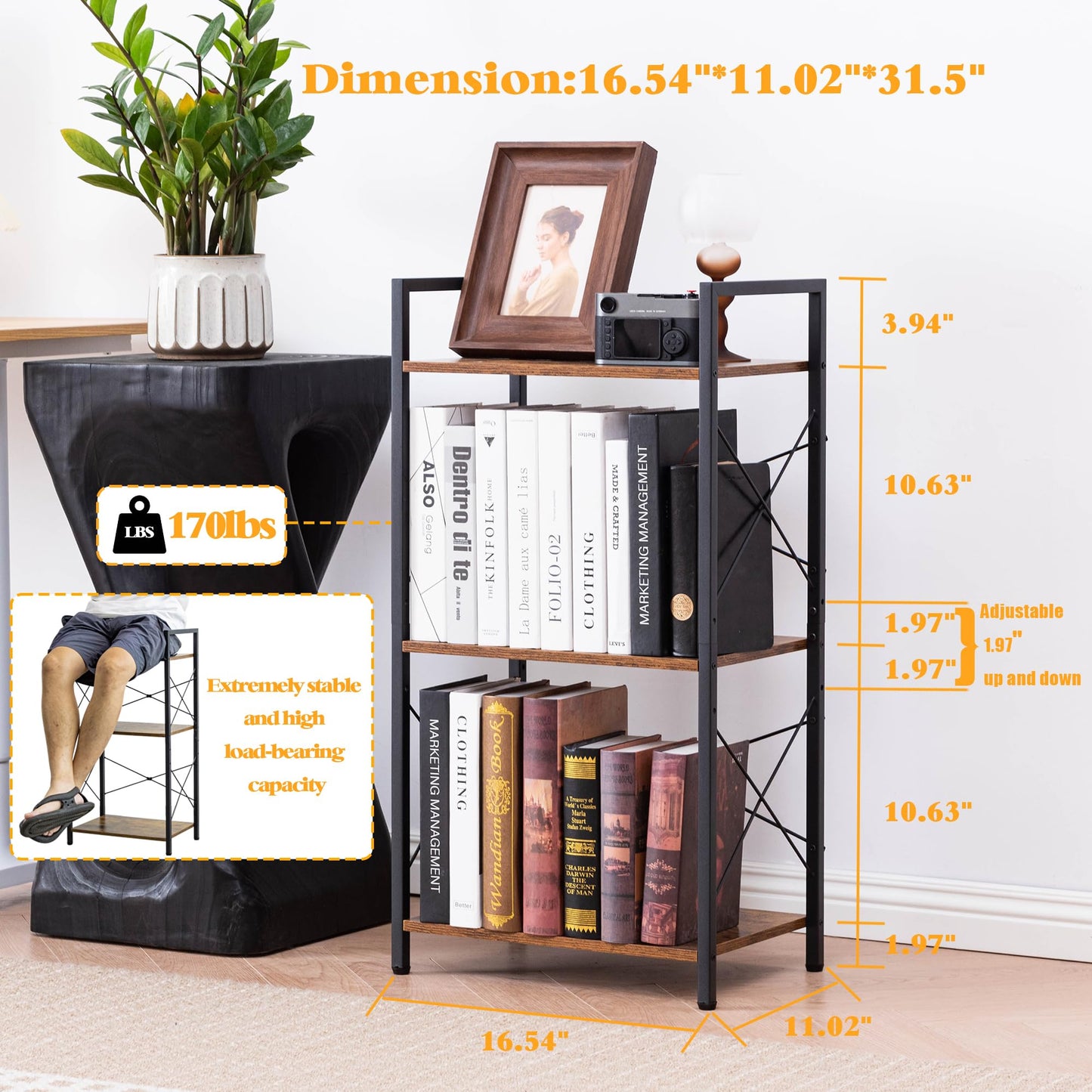 HCHQHS 4-Tier Industrial Bookshelf