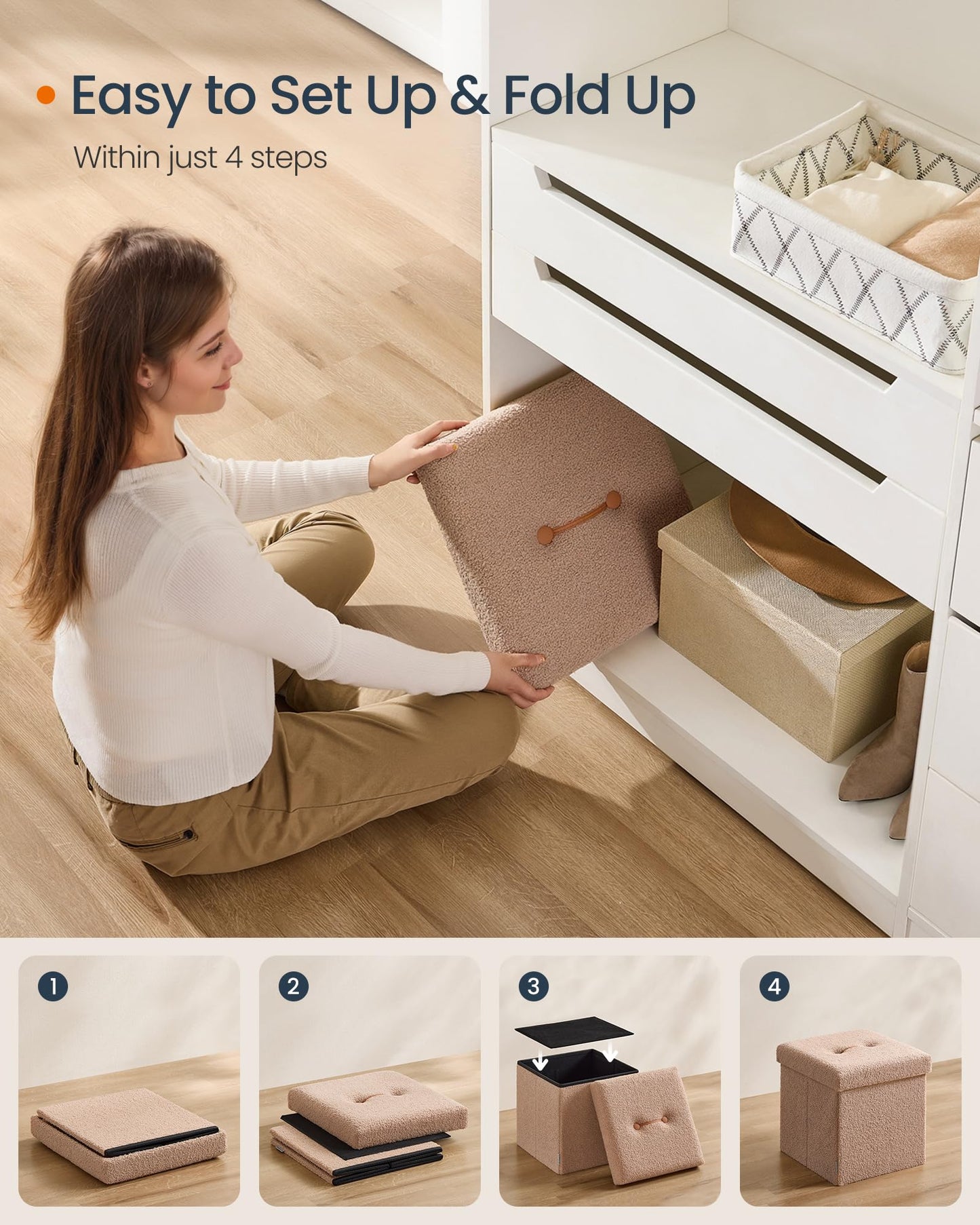 SONGMICS Storage Ottoman Bench, 15"x30"x15"