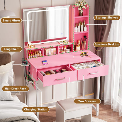 Small Vanity Desk with Mirror, Lights & Storage