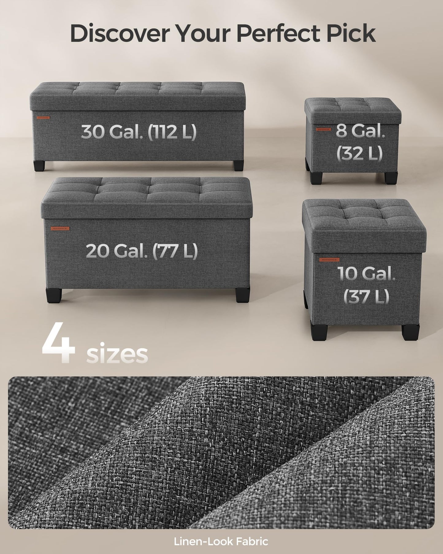 SONGMICS Foldable Storage Ottoman Bench, 15"x43"x15.7"