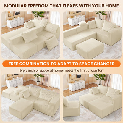 Beige U-Shaped Modular Sofa