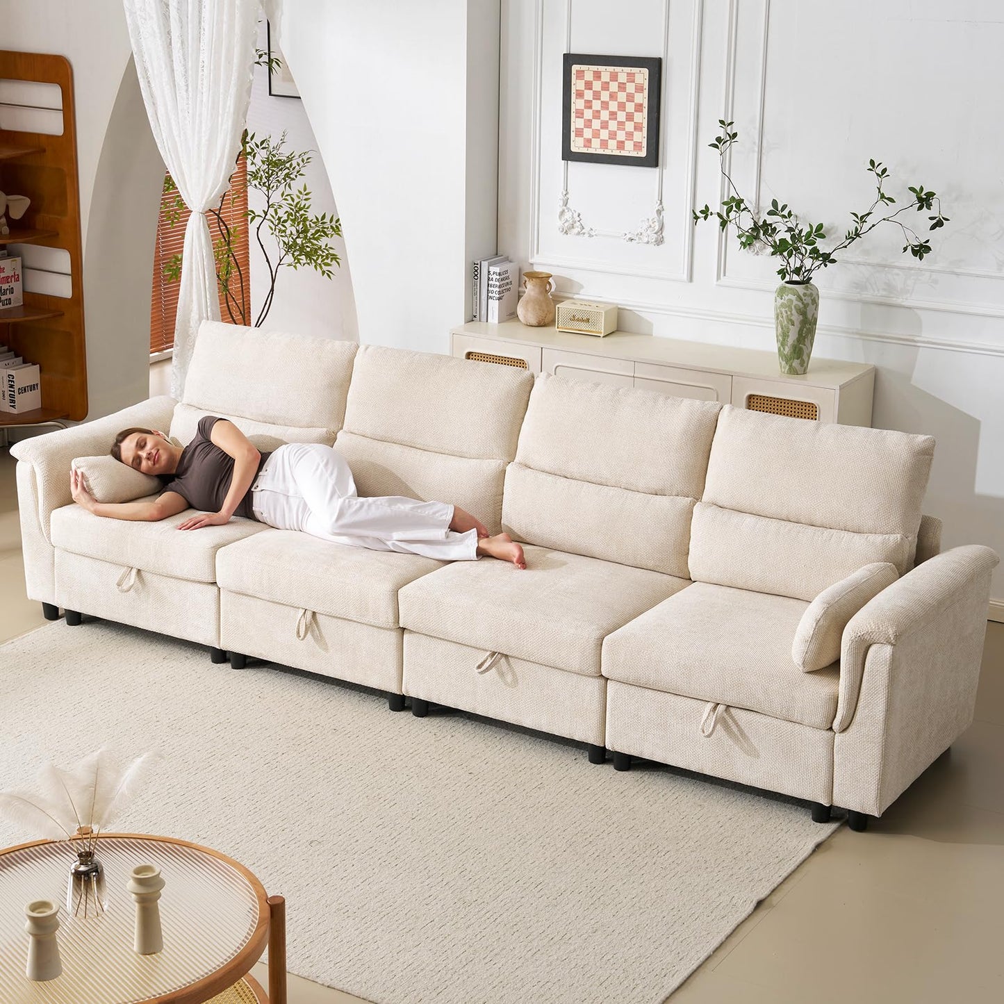 132" U-Shaped Sofa, 6-Seater Beige