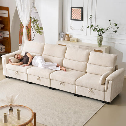 132" U-Shaped Sofa, 6-Seater Beige