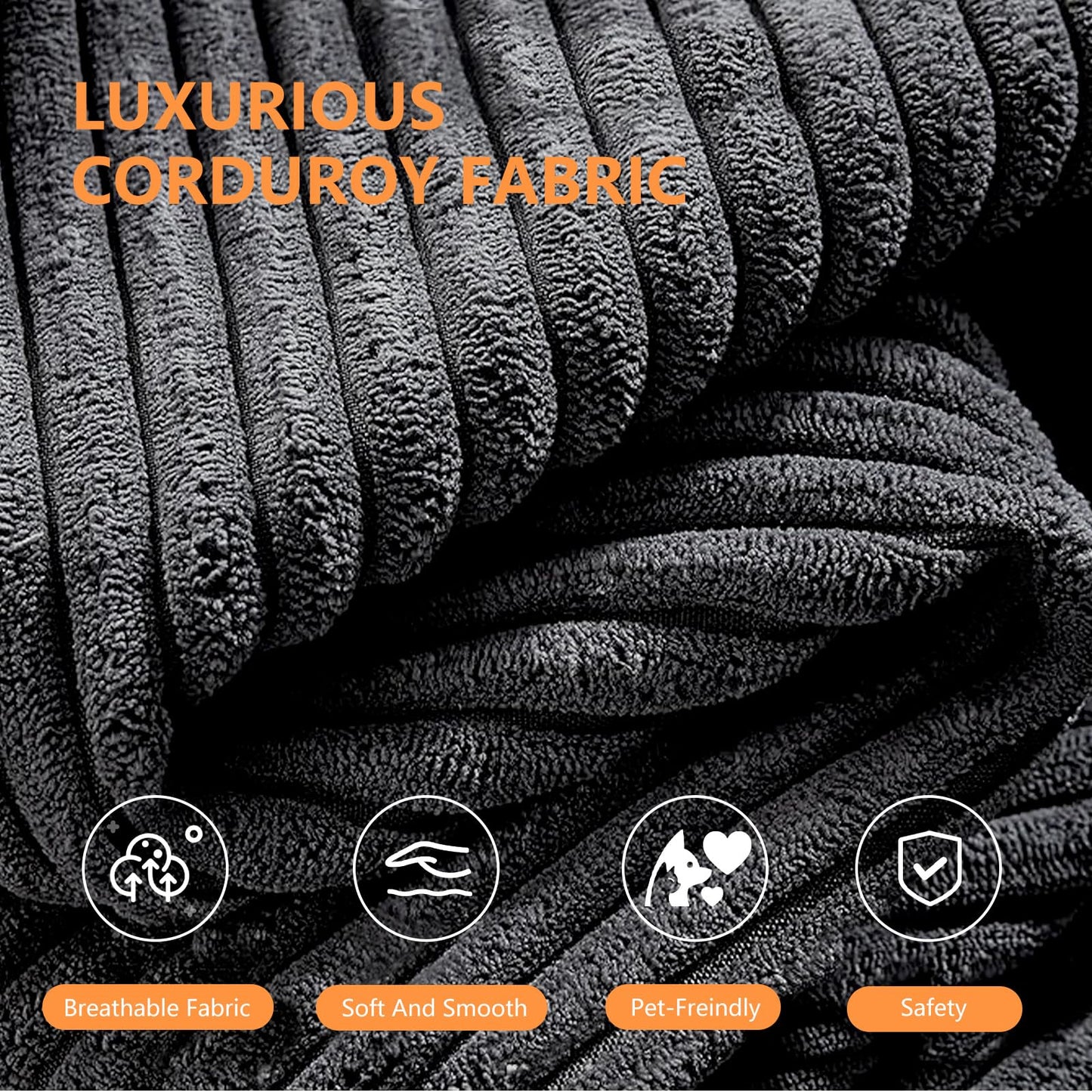 106" L-Shaped Corduroy Sofa – Black