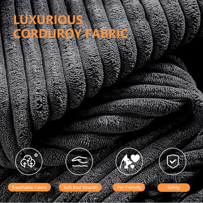 106" L-Shaped Corduroy Sofa – Black
