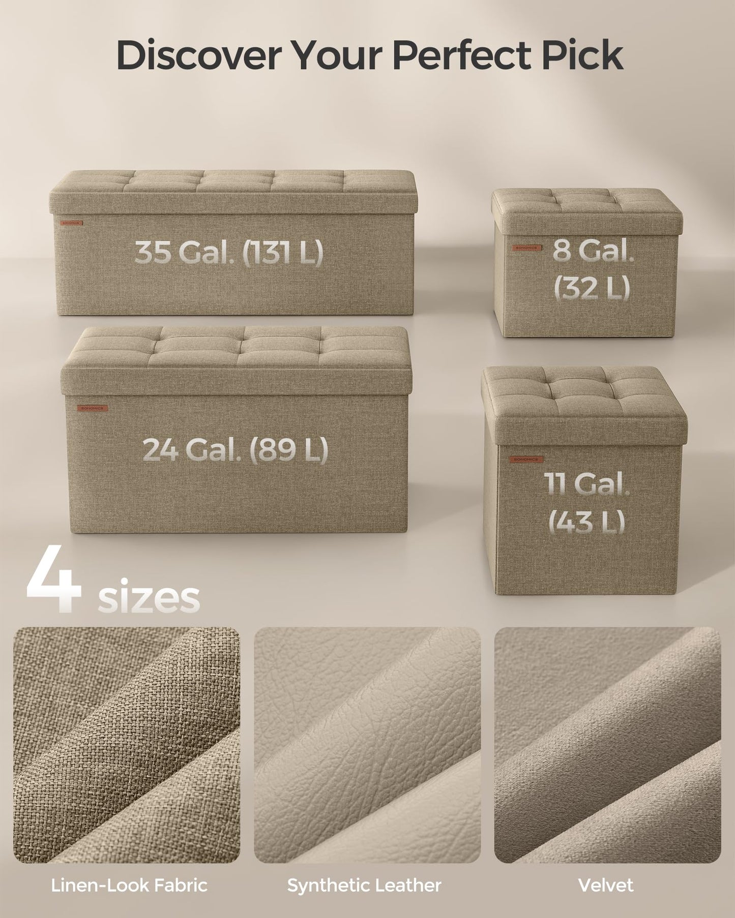 SONGMICS MAZIE 43" Folding Storage Ottoman Bench