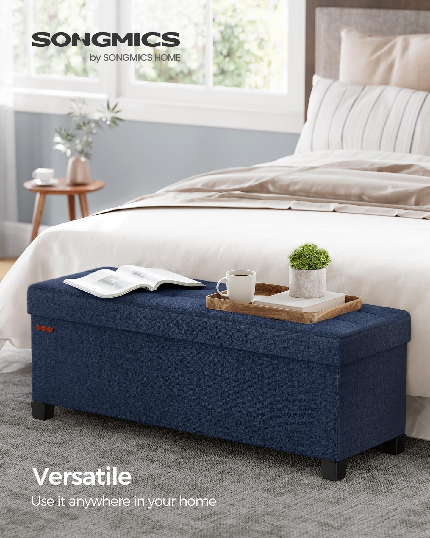 SONGMICS Foldable Storage Ottoman Bench, 15"x43"x15.7"