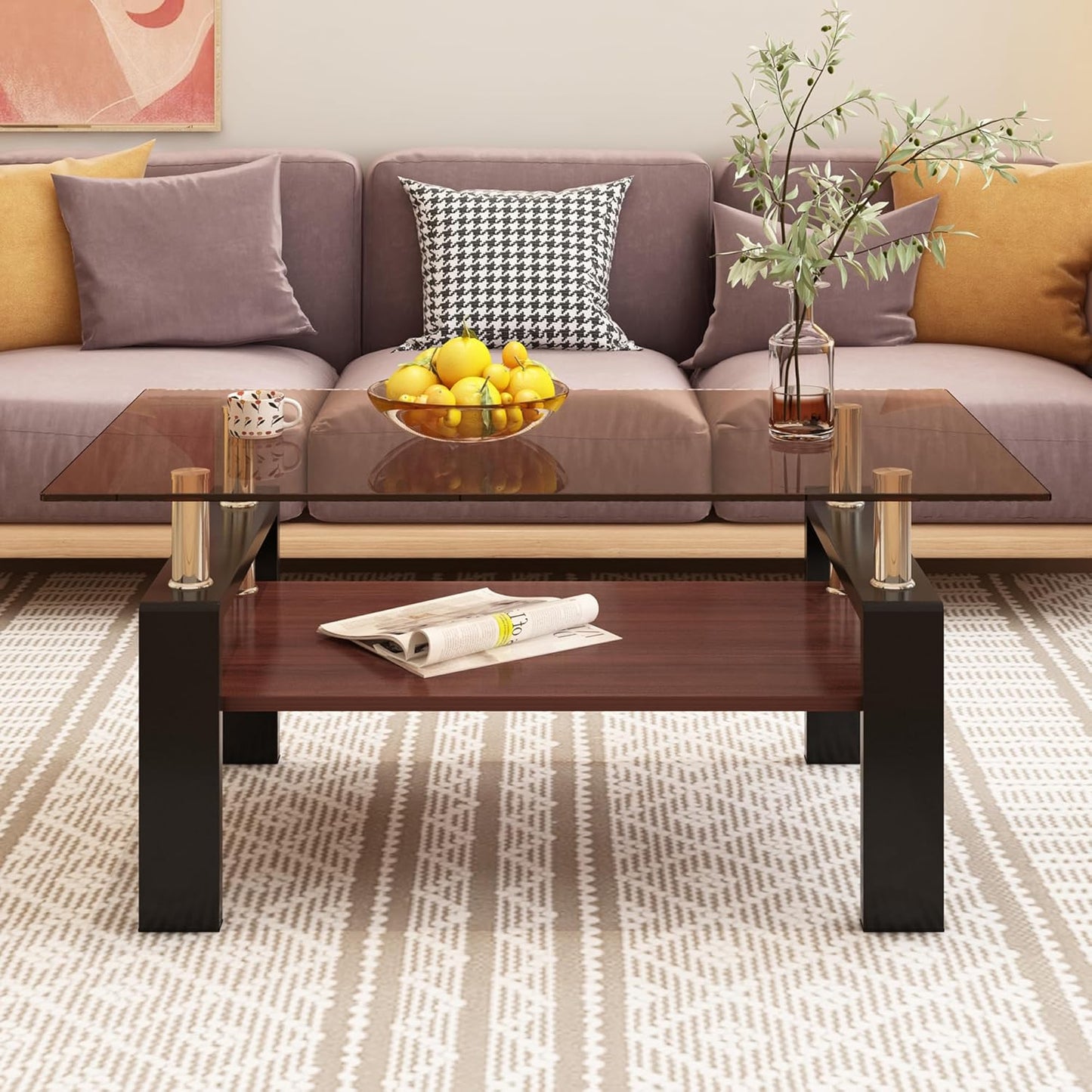 39.2" Glass Coffee Table – Gray/Black