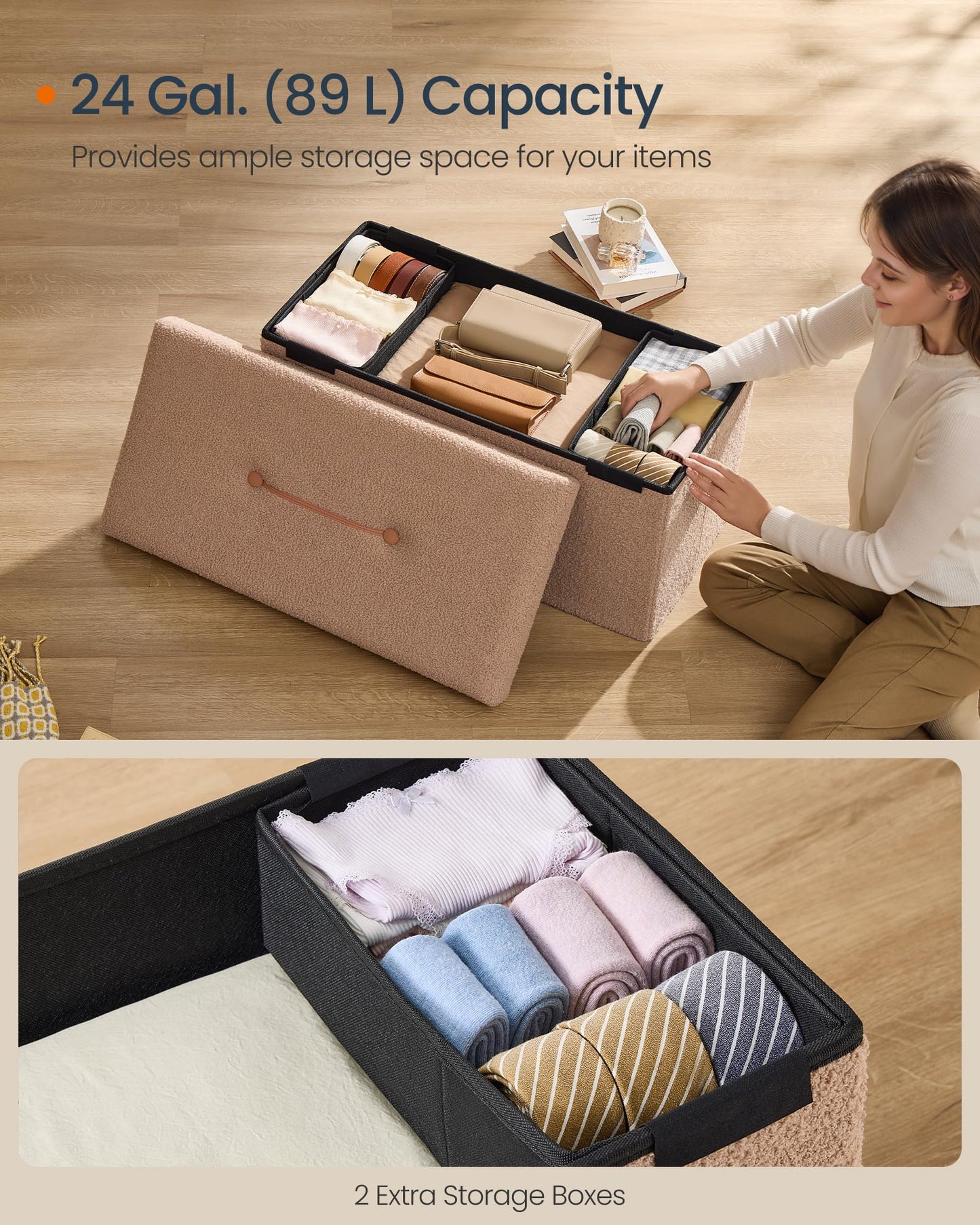 SONGMICS Storage Ottoman Bench, 15"x30"x15"