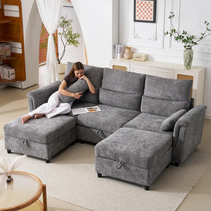132" U-Shaped Sofa, 6-Seater Beige