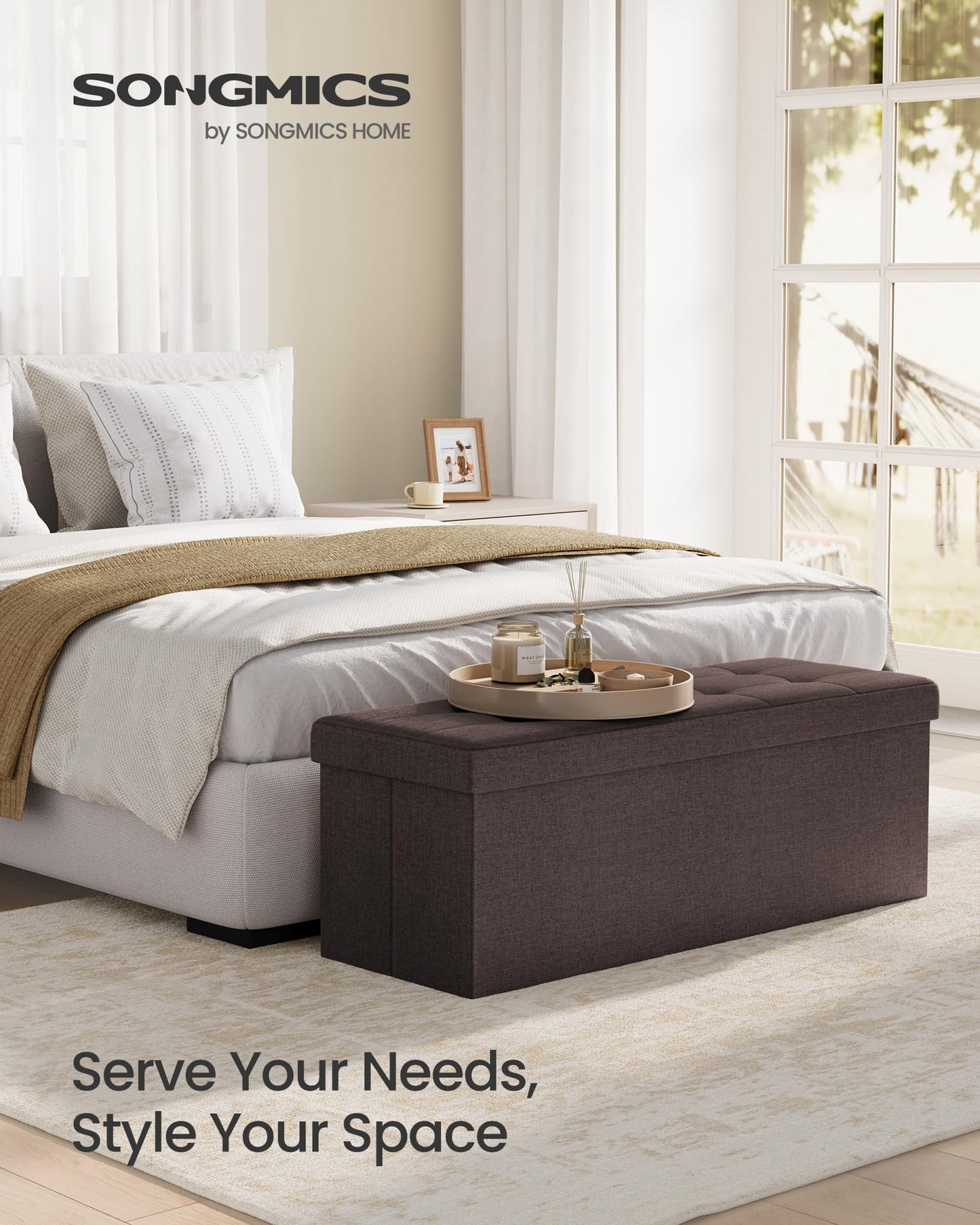 SONGMICS MAZIE 43" Folding Storage Ottoman Bench