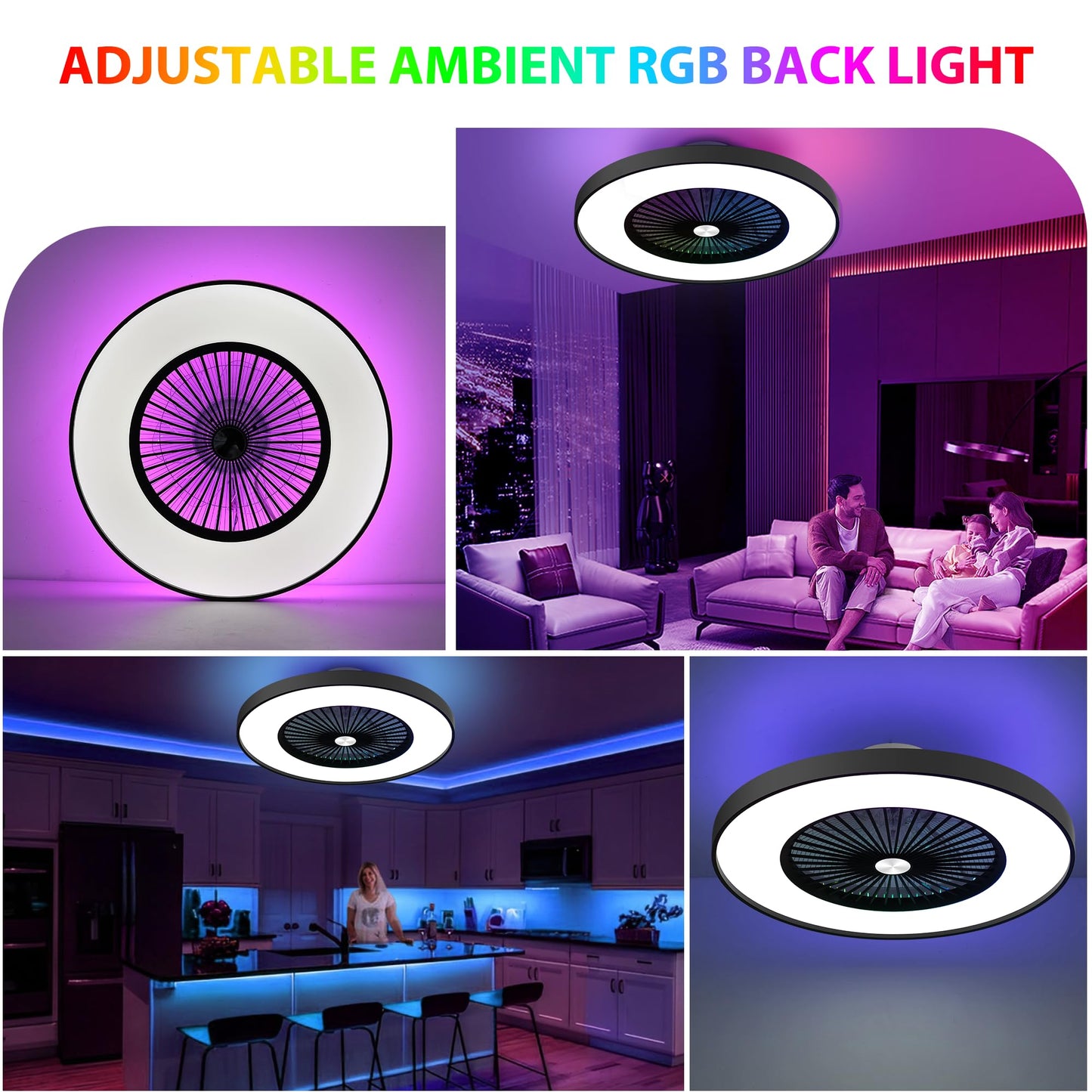 24" Bladeless LED Ceiling Fan – Black