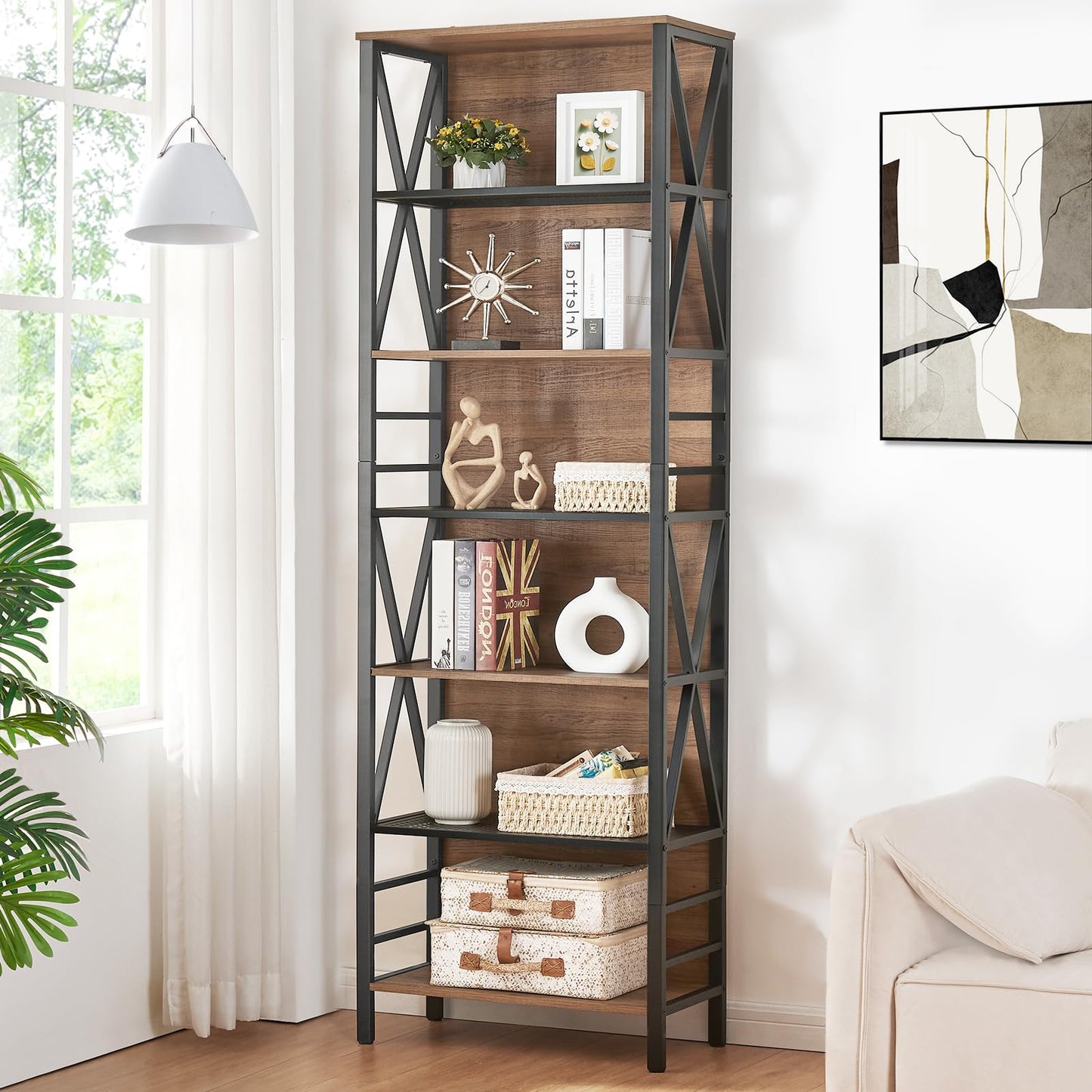 HOMISSUE 7-Tier Rustic Bookshelf