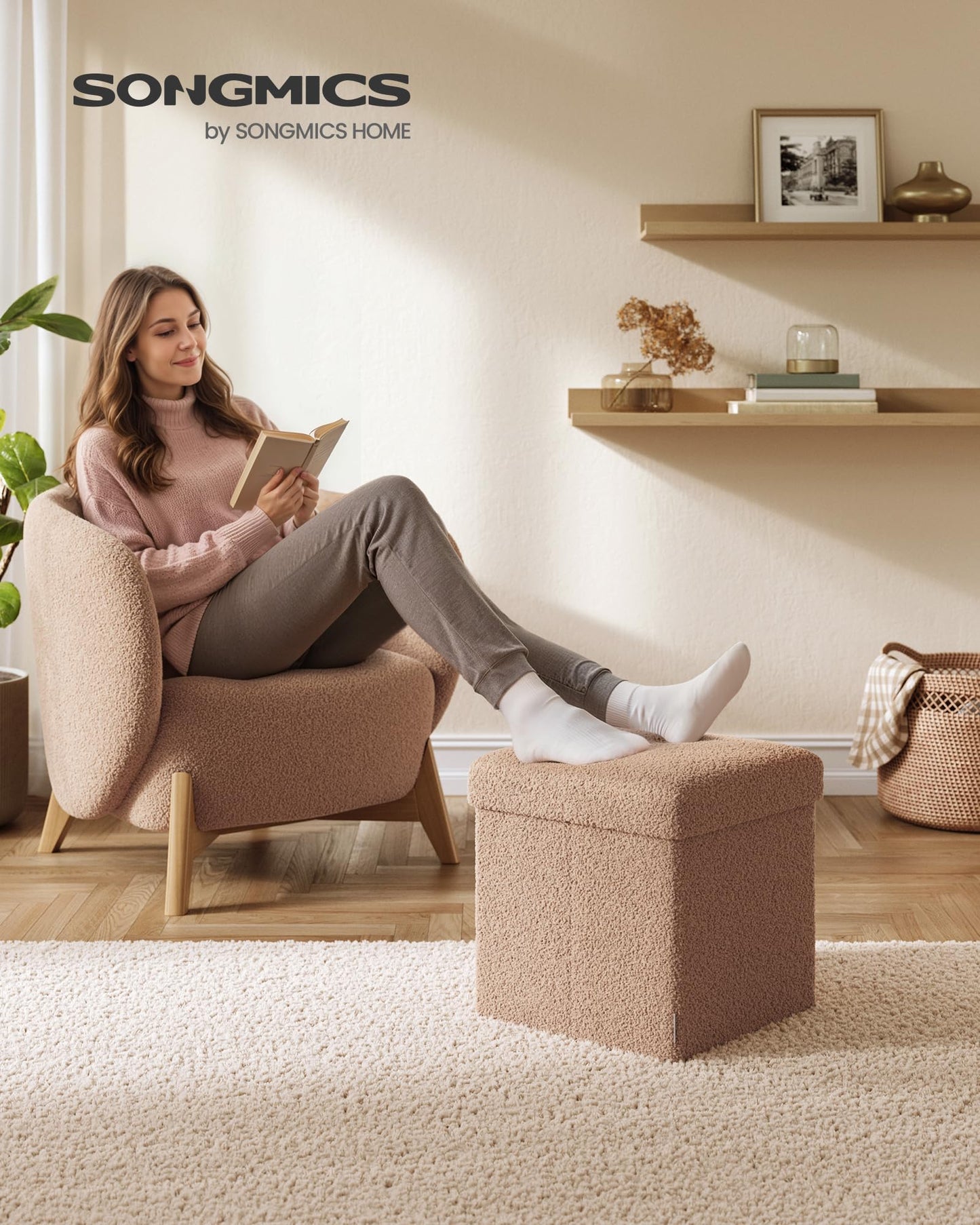 SONGMICS Storage Ottoman Bench, 15"x30"x15"
