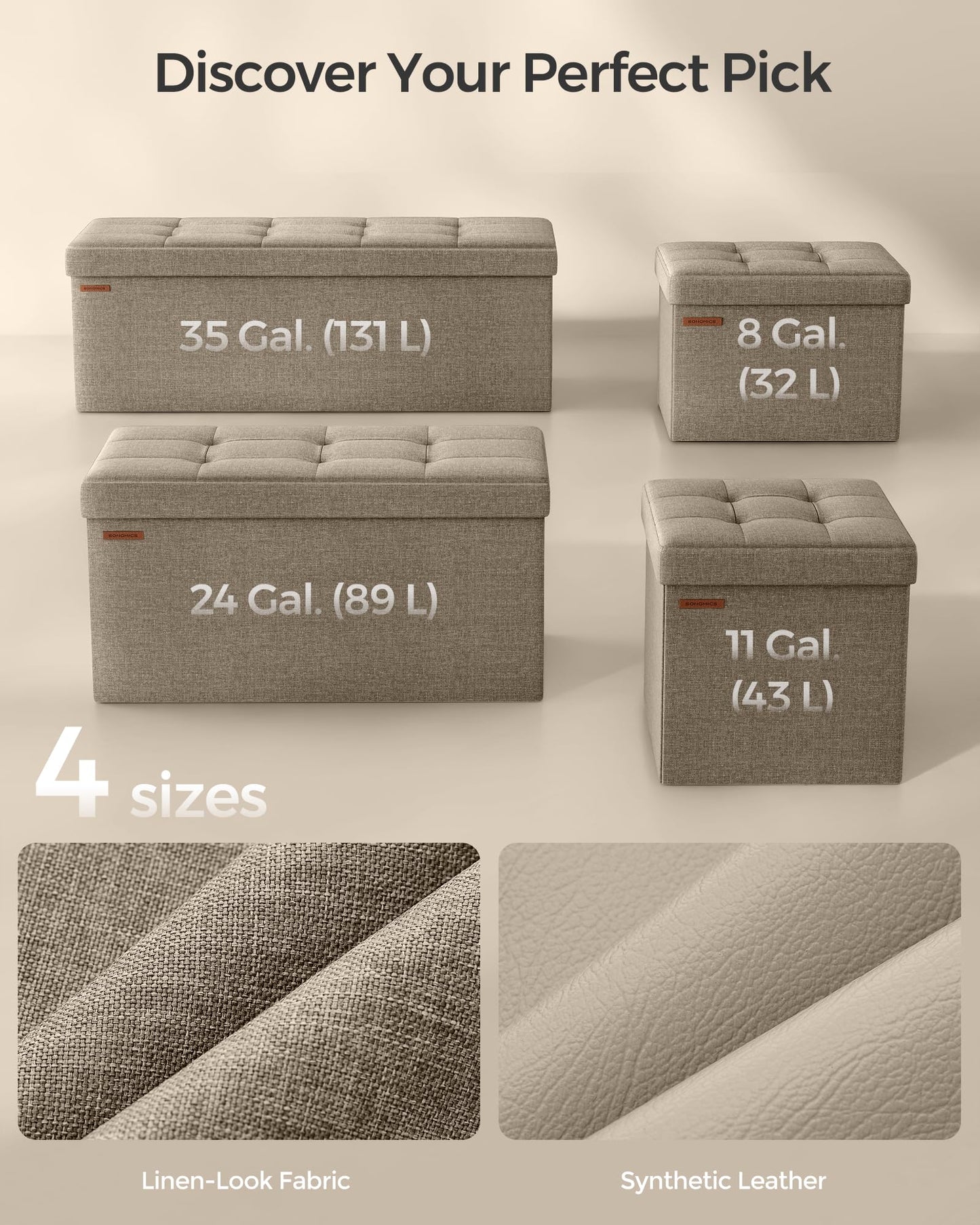 SONGMICS MAZIE 43" Folding Storage Ottoman Bench