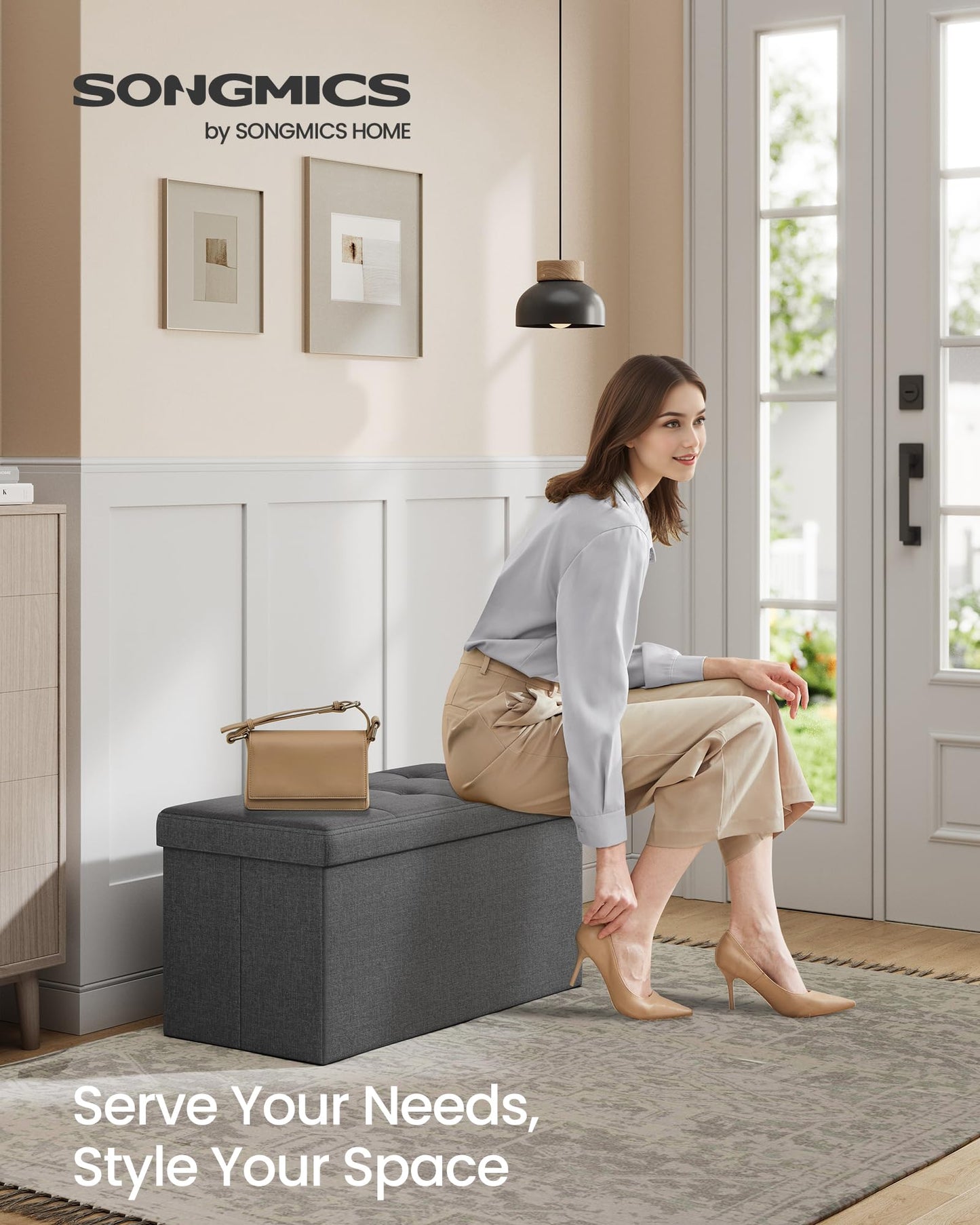 SONGMICS MAZIE 43" Folding Storage Ottoman Bench