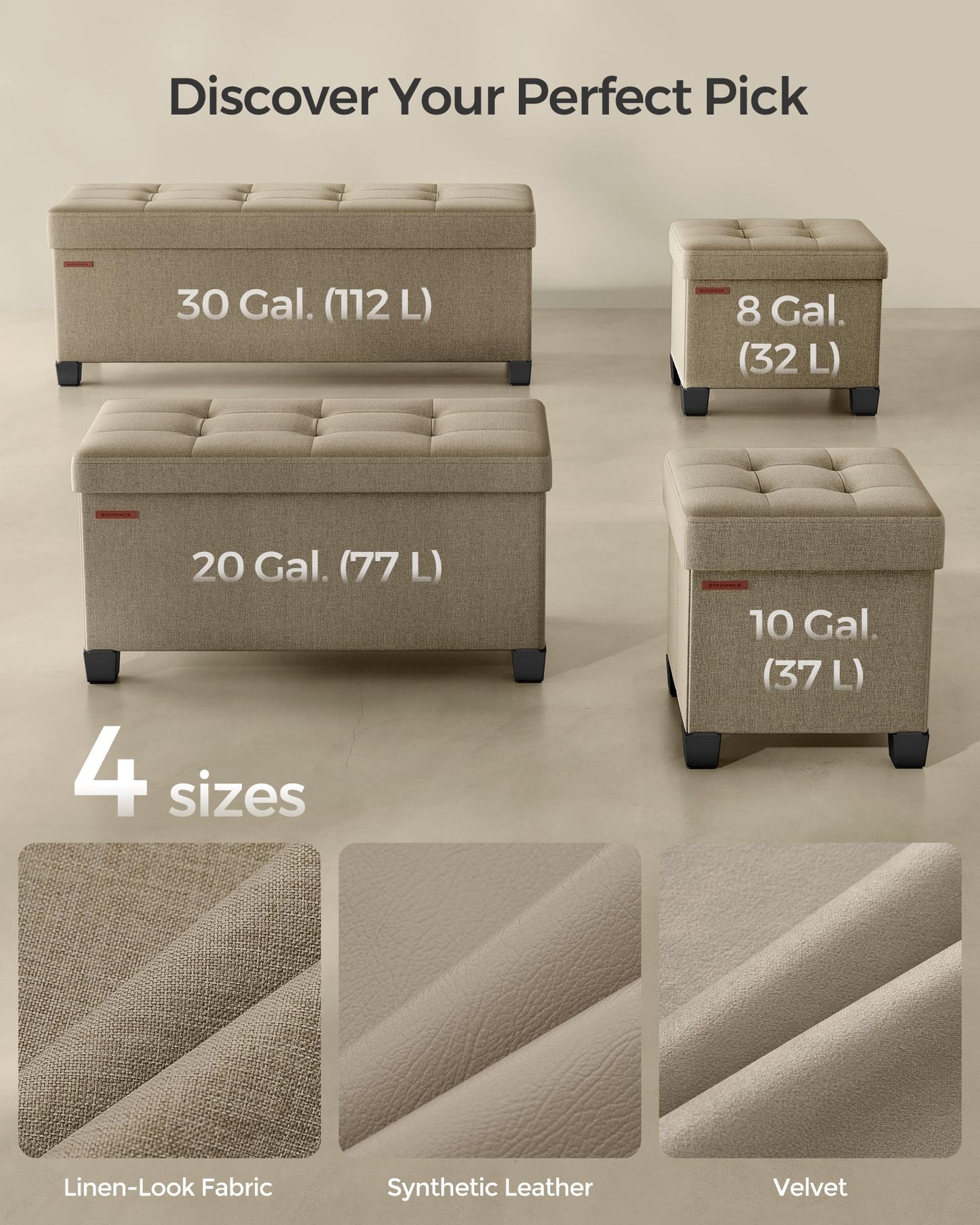 SONGMICS Foldable Storage Ottoman Bench, 15"x43"x15.7"