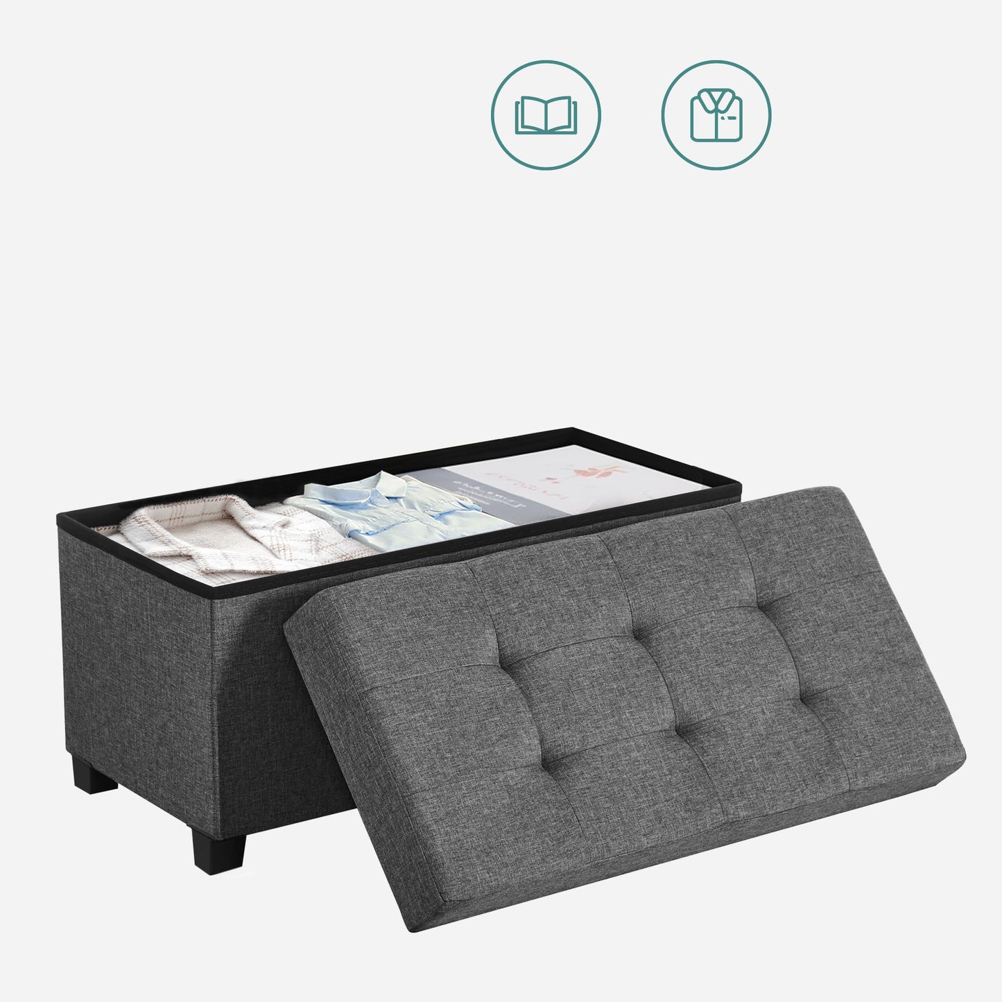 SONGMICS Foldable Storage Ottoman Bench, 15"x43"x15.7"