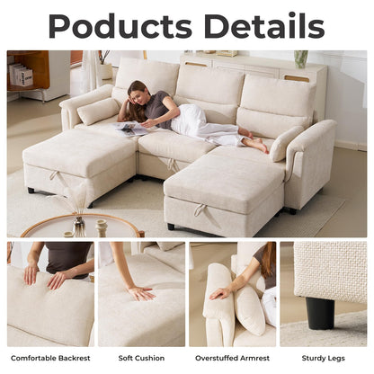 132" U-Shaped Sofa, 6-Seater Beige
