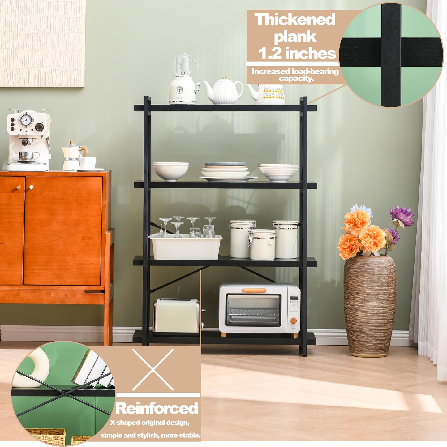 HCHQHS 4-Tier Industrial Bookshelf