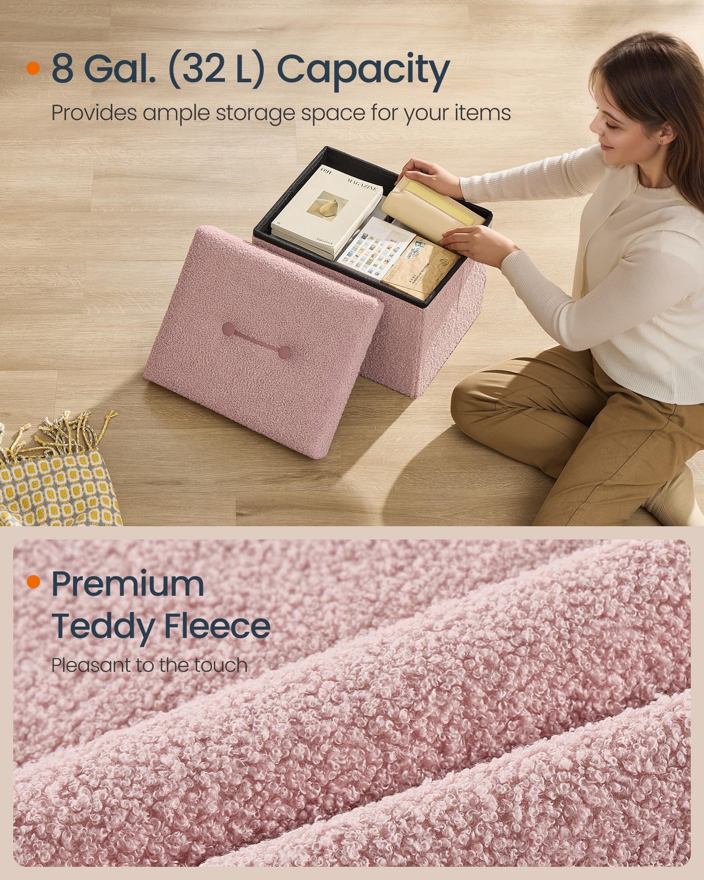 SONGMICS Storage Ottoman Bench, 15"x30"x15"