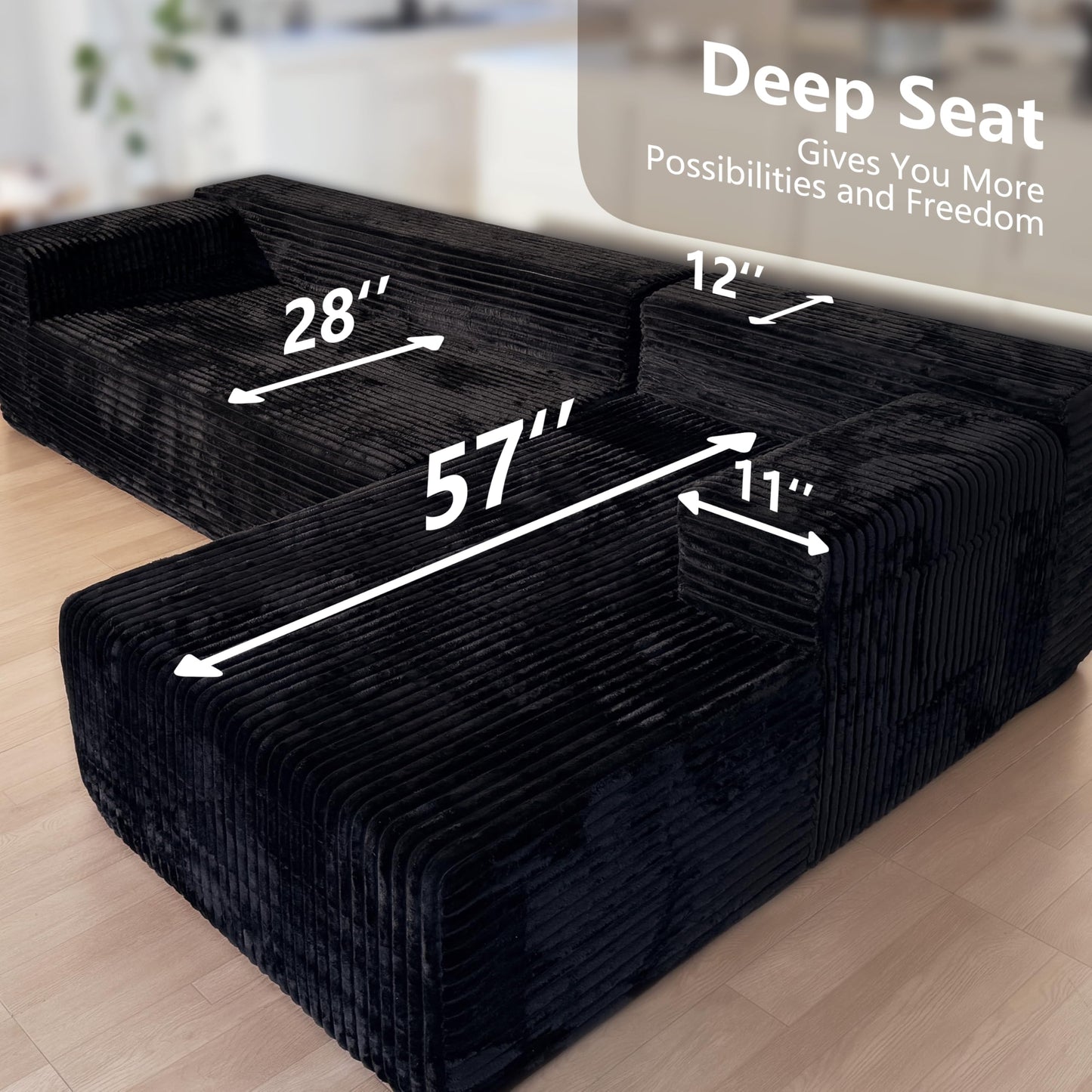 106" L-Shaped Corduroy Sofa – Black
