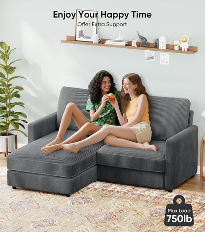 71" L-Shaped Green Corduroy Sofa