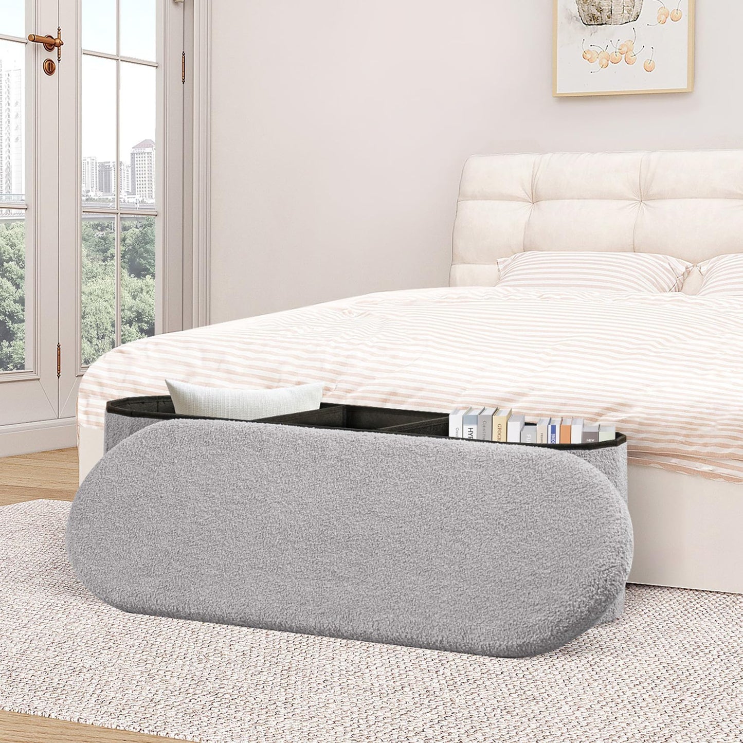 FSOBEIIALEO 43.3" Sherpa Storage Ottoman Bench